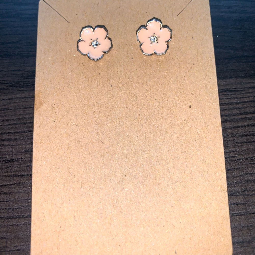 Pink Flower Stud Earrings. Includes plastic backs